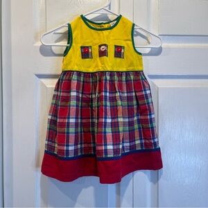 Vintage Copper Key Little Girl Plaid and Yellow Dress - Size 4T